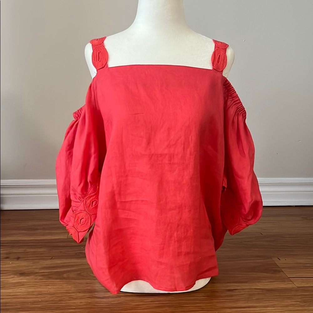 Ina Red Boxy Off-the-Shoulder Blouse
